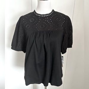 Jack & Avery Short Sleeve Knit Eyelet Top Black Size L